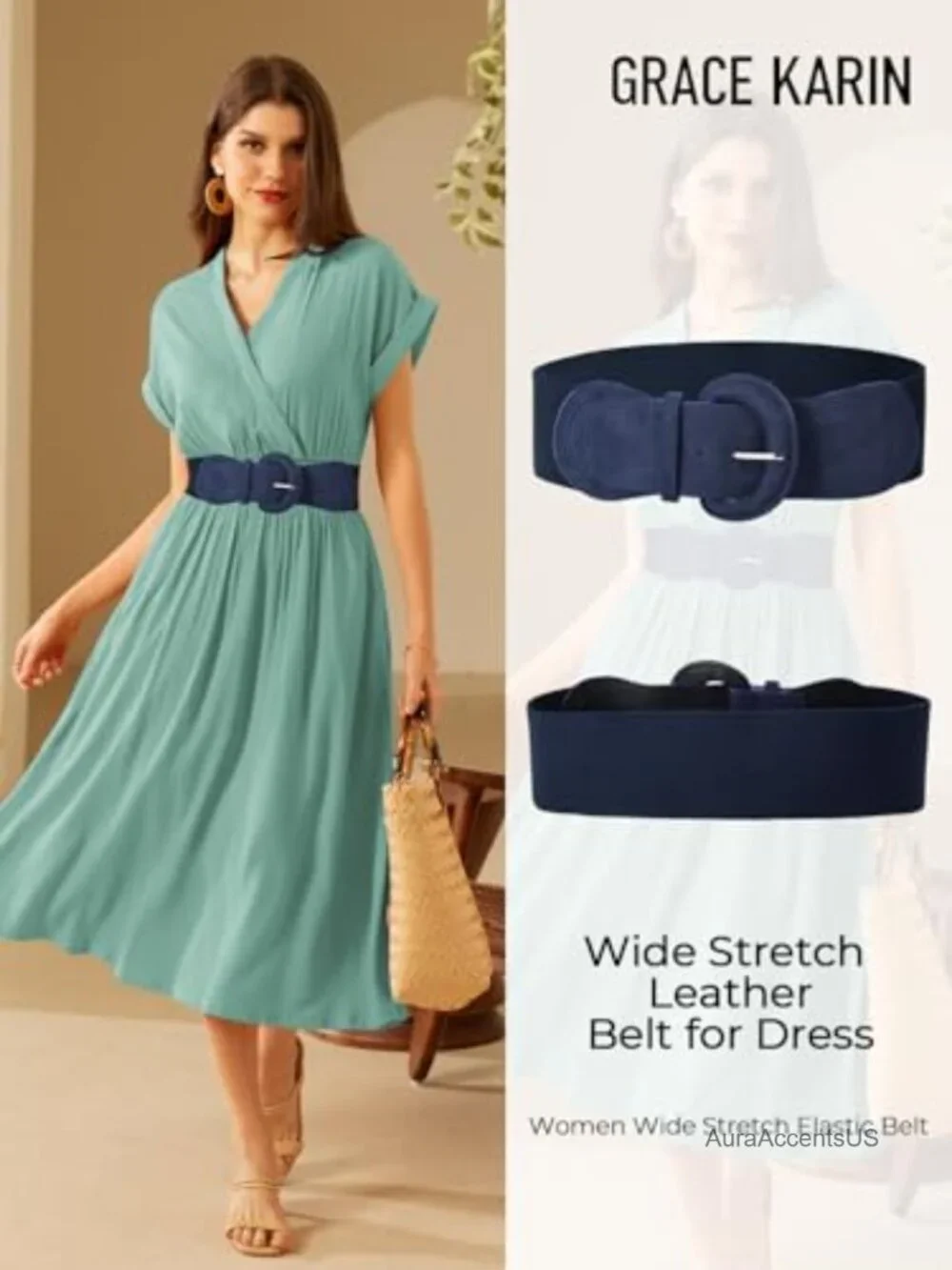 Suede Elastic Wide Belt with Chunky Buckle, Stretchy Waist Belt S-XXL